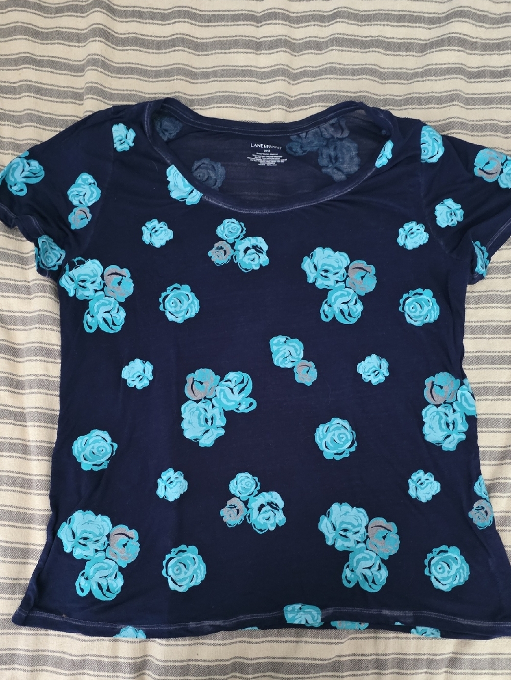 Lane Bryant Navy Top with Turquoise Floral Appliqués